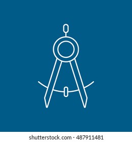 Drawing Compass Line Icon On Blue Background