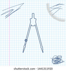 Drawing compass line sketch icon isolated on white background. Compasses sign. Drawing and educational tools. Geometric instrument. Education sign. Vector Illustration