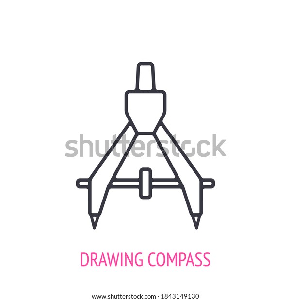 Drawing compass or pair of compasses. Outline\
icon. Vector illustration. Technical drawing instrument for\
mathematics or navigation. Thin line pictogram for user interface.\
Isolated white\
background