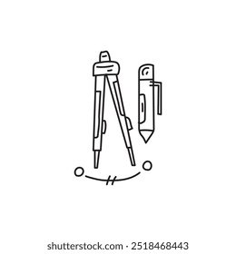 Bússola de desenho e lápis doodle