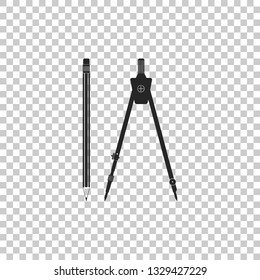 Drawing compass and pencil with eraser icon isolated on transparent background. Education sign. Drawing and educational tools. Geometric equipment. School symbol. Flat design. Vector Illustration