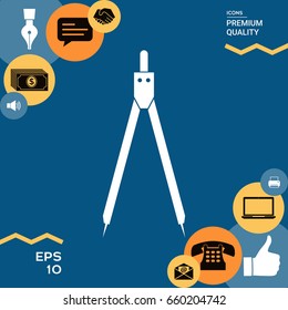 Drawing compass symbol for download. Vector icons for video, mobile apps, Web sites and print projects