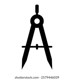 Drawing compass vector icon. Drafting and geometry tool illustration. Mathematical instrument symbol for architects and designers. Black silhouette isolated on white background.