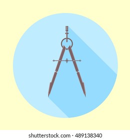 Drawing compass vector icon illustration. Flat style with long shadows.