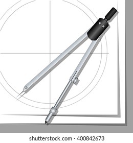 Drawing compasses. Drawings on paper. Vector illustration