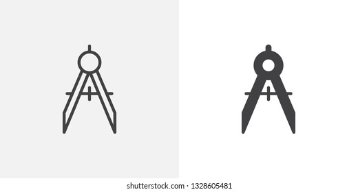 Drawing compasses icon. line and glyph version, outline and filled vector sign. Divider linear and full pictogram. Symbol, logo illustration. Different style icons set