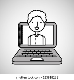 drawing computer boy character vector illustration eps 10