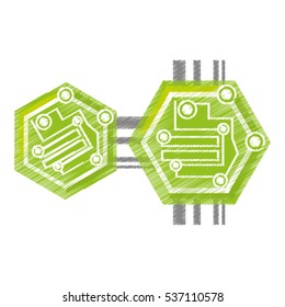 drawing computer circuit hexagon electronic component vector illustration eps 10