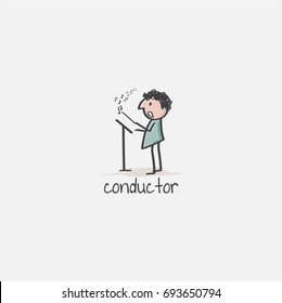 Drawing the conductor on the tablet. Vector illustration