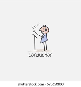 Drawing the conductor on the tablet. Vector illustration