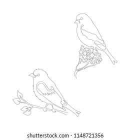 The drawing is a continuous black line. Two birds