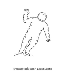 Drawing a continuous line. Astronaut on white isolated background