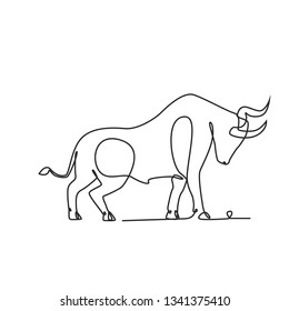 Drawing a continuous line. Bull on white isolated background