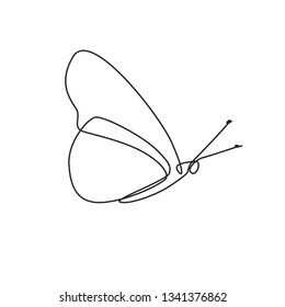 Drawing a continuous line. Butterfly on white isolated background