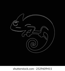 Dibujar una línea continua. Camaleón en el fondo aislado blanco, camaleón lindo de la historieta. Ilustración vectorial en blanco y negro