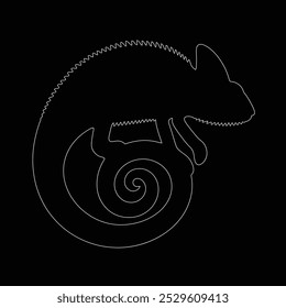 Dibujar una línea continua. Camaleón en el fondo aislado blanco, camaleón lindo de la historieta. Ilustración vectorial en blanco y negro