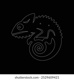 Dibujar una línea continua. Camaleón en el fondo aislado blanco, camaleón lindo de la historieta. Ilustración vectorial en blanco y negro