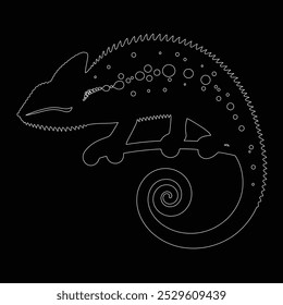 Dibujar una línea continua. Camaleón en el fondo aislado blanco, camaleón lindo de la historieta. Ilustración vectorial en blanco y negro