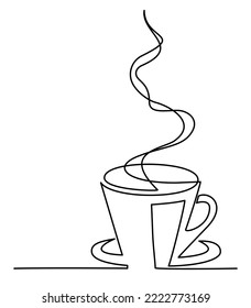 Drawing a continuous line Cup of hot fragrant Coffee Hand drawn Isolated vector Illustration Black on White Background
