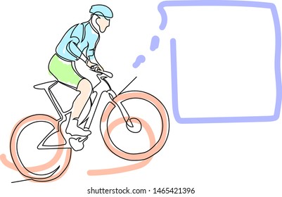 
Drawing of a continuous line cyclist on a bicycle. Bubble. It is painted. The concept of calling a healthy lifestyle.