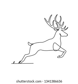 Drawing a continuous line. Deer on white isolated background