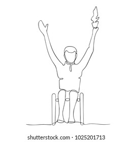 Drawing continuous line the disable man. International sports festival for athletes with disabilities. Graphic image of a solid line sportsman. Vector illustration.