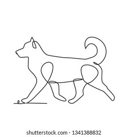 Drawing a continuous line. Dog on white isolated background