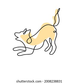 Drawing a continuous line. Dog on white isolated. background. Linear style.