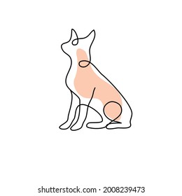 Drawing a continuous line. Dog on white isolated. background. Linear style.