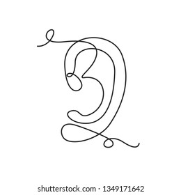 Drawing a continuous line. Ear on white isolated background. Linear style