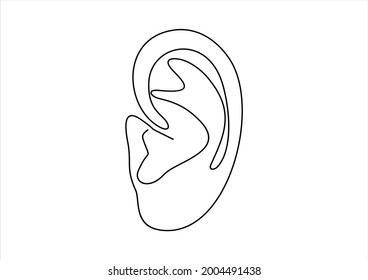 Drawing a continuous line. Ear on white isolated background. Linear style