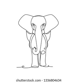 Drawing a continuous line. Elephant on white isolated background