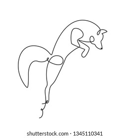 Drawing a continuous line. Fox on white isolated background. Linear style