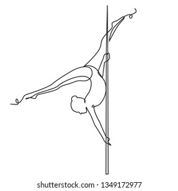 Drawing a continuous line. Girl performs exercises on white isolated background. Linear style
