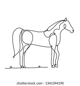 Drawing a continuous line. Horse on white isolated background