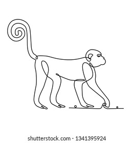 Drawing A Continuous Line. Monkey On White Isolated Background