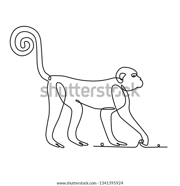 Drawing Continuous Line Monkey On White Stock Vector Royalty Free 1341395924