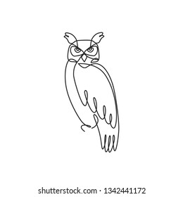 Drawing a continuous line. Owl on white isolated background