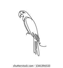 Drawing a continuous line. Parrot on white isolated background