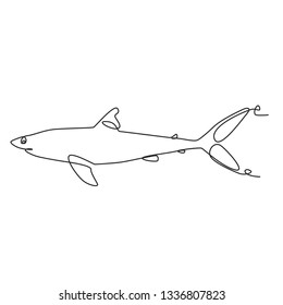 Drawing a continuous line. Shark on white isolated background