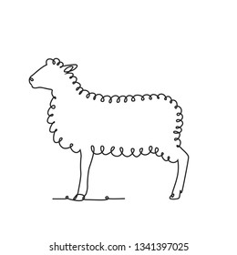 Drawing a continuous line. Sheep on white isolated background