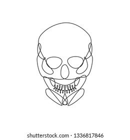 Drawing a continuous line. Skull on white isolated background