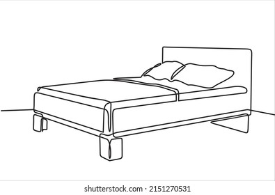 drawing a continuous line of a sleeping bed. One line vector illustration. Order a banner for one line drawing.