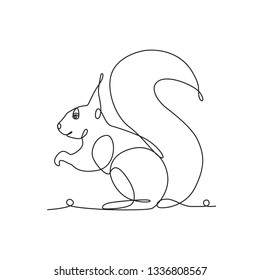 Drawing a continuous line. Squirrel on white isolated background