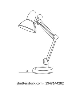 Drawing a continuous line. Table lamp on white isolated background. Linear style