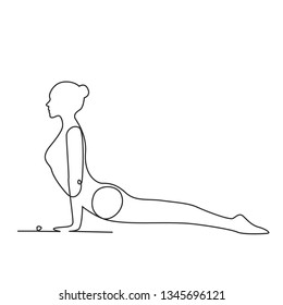 Drawing a continuous line. Yoga position on white isolated background. Linear style