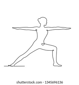 Drawing a continuous line. Yoga position on white isolated background. Linear style