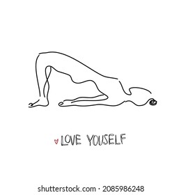 Drawing a continuous line. Yoga position on white isolated background. Linear style
