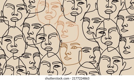 Drawing continuous lines of faces. Modern and elegant pattern. Minimalist abstract aesthetic style.