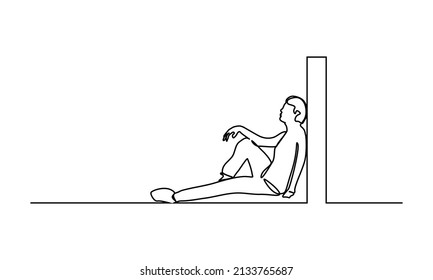 drawing continuous lines of people depressed sitting

